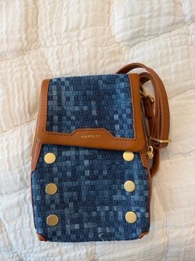 Hammitt Denim Weave Crossbody with Tan Leather Trim